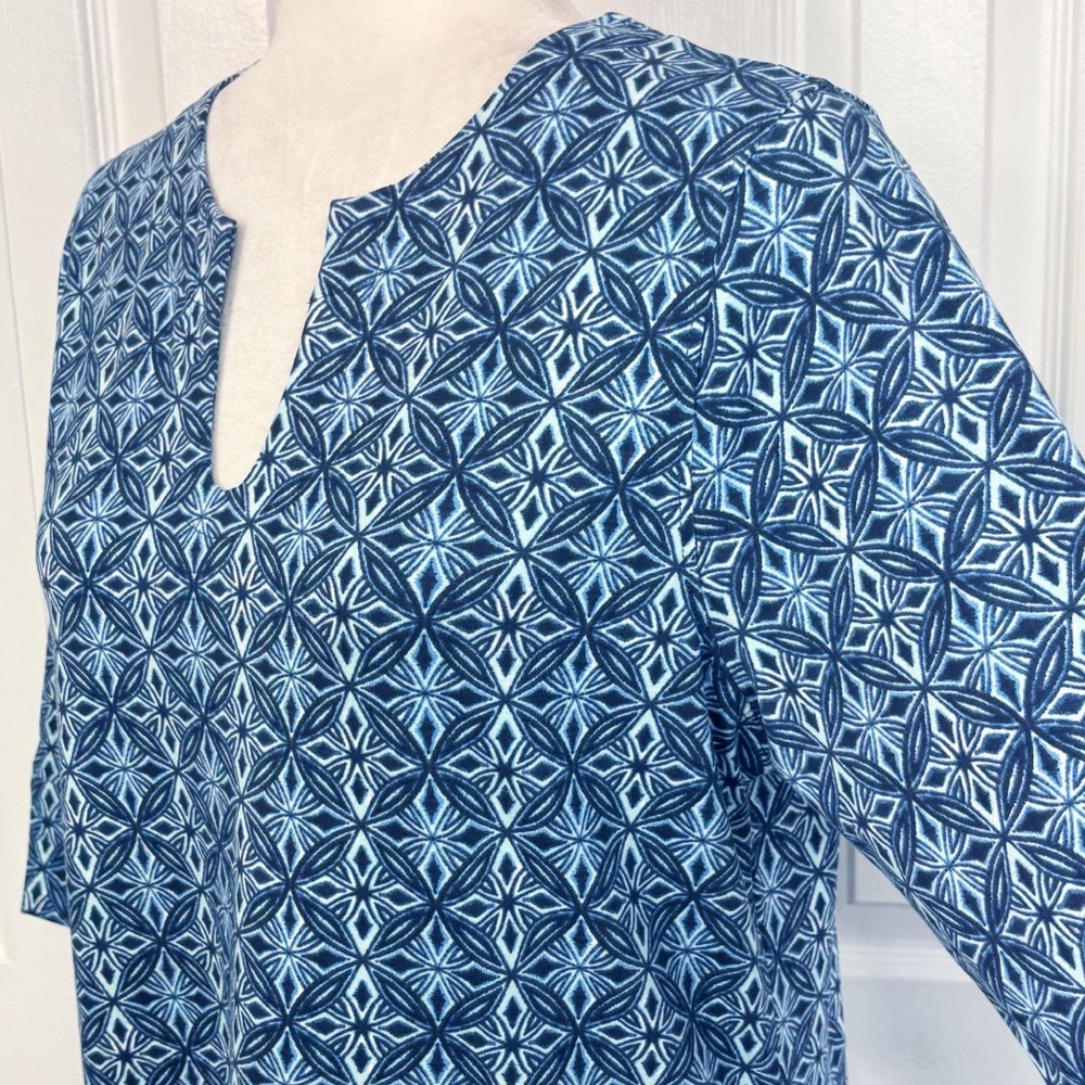 Hang Ten Blue Print Stretch Knit Elbow Sleeve Shift Sun Dress Medium - Picture 6 of 16
